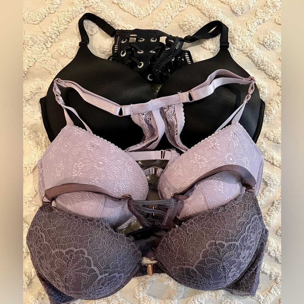 3 Victoria’s Secret front closure Razor Back Bras. Size 38C